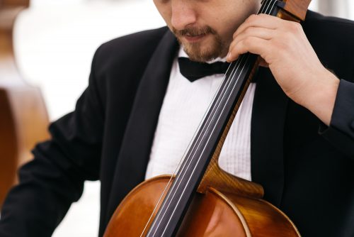 Musician plays on the cello